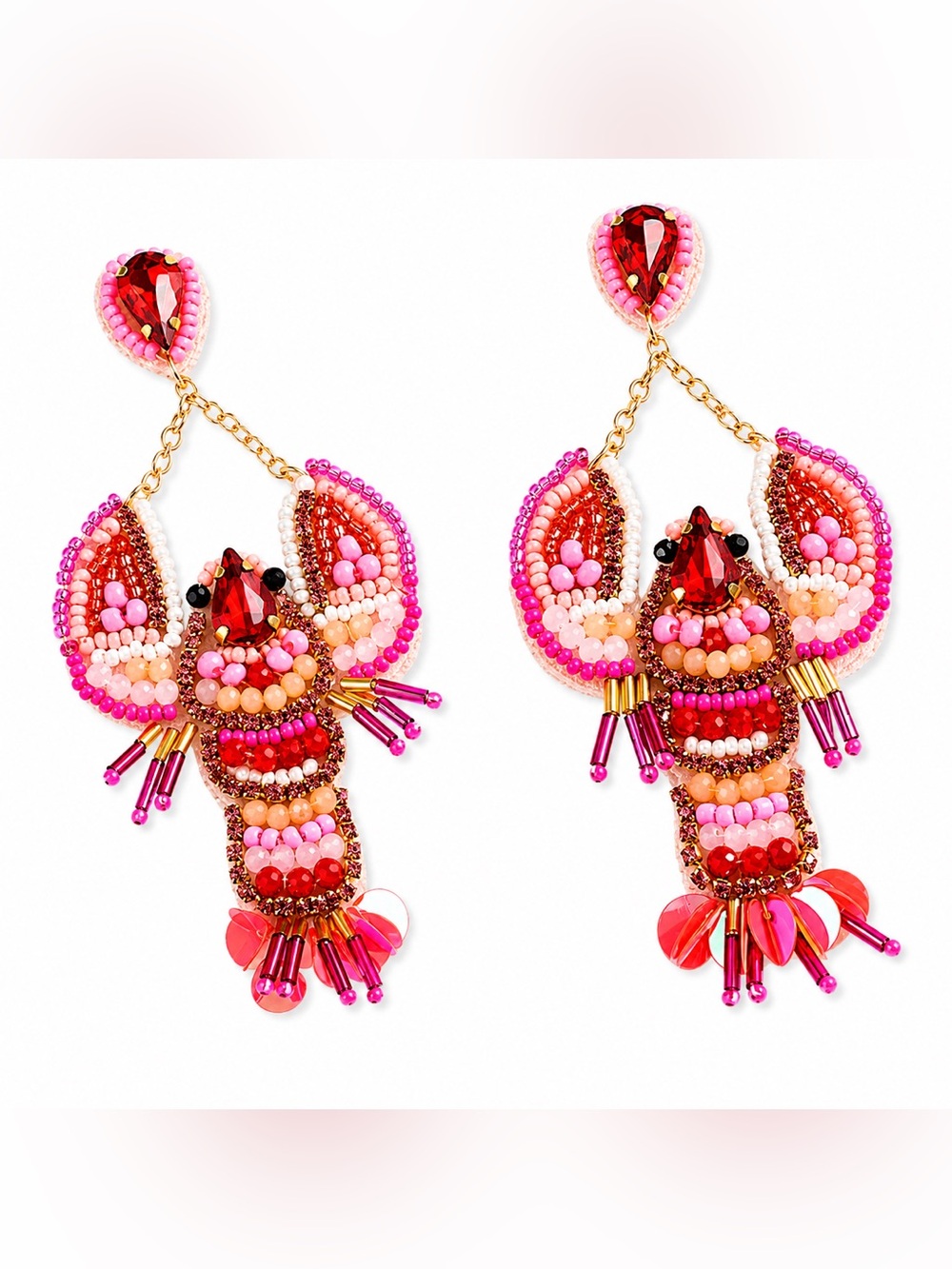 Pink Beaded Lobster Drop Earrings - Picture 2 of 3